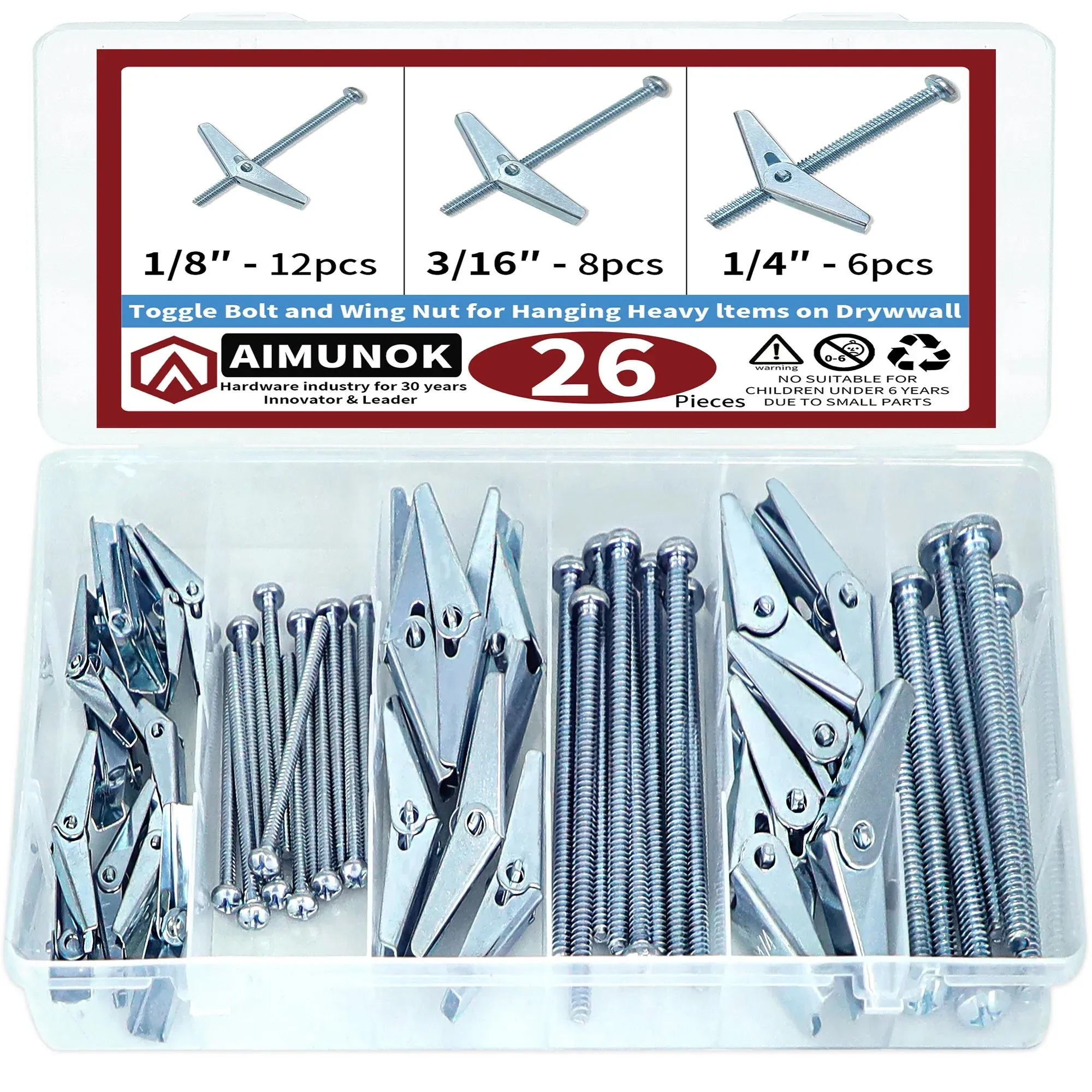 26pcs Toggle Bolt and Wing Nut for Hanging Heavy ltems on Drywwall Easy Operation for Fastening Secure