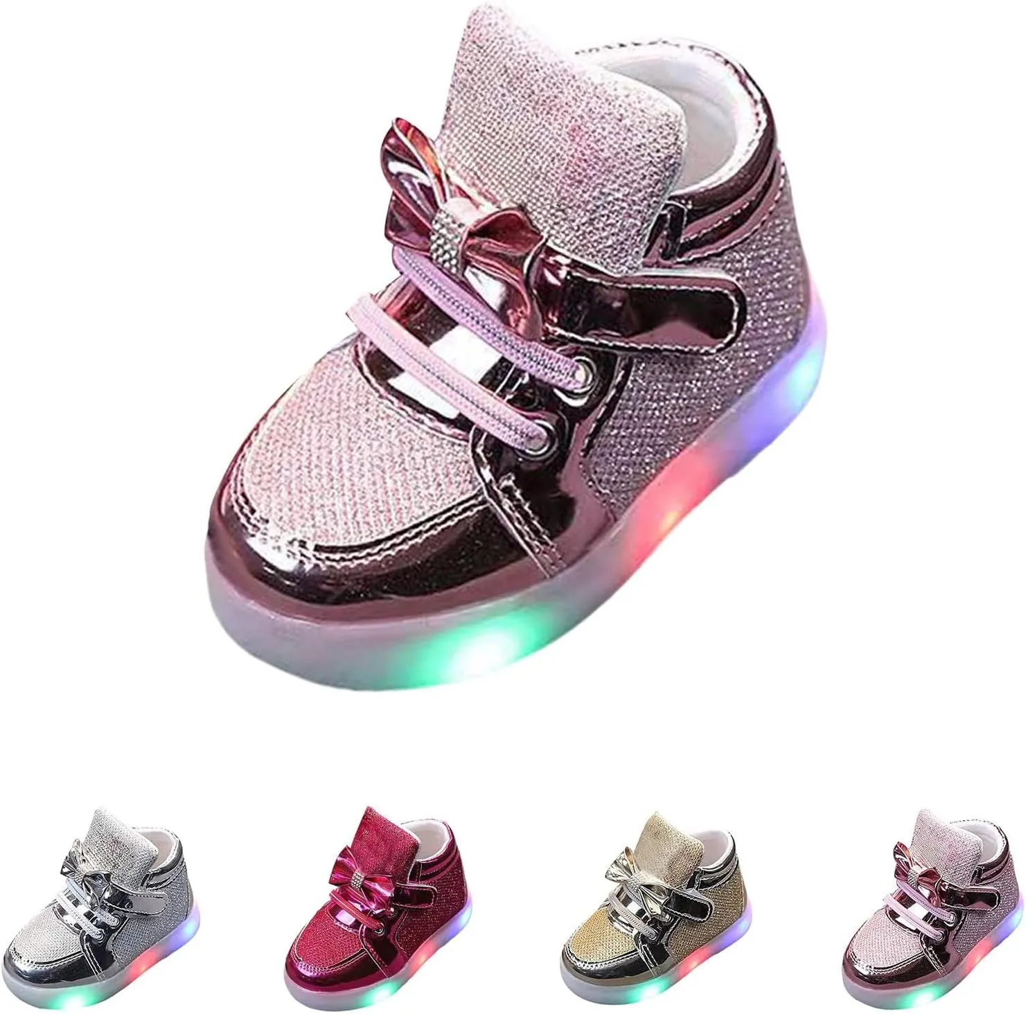 Baby Infant Gold Glitter Lights up Sneakers Hook Loop Flat Non Slip Walking Sport Shoes Toddler Newborn Casual Sneakers
