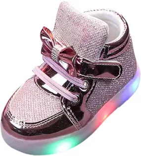 Baby Infant Gold Glitter Lights up Sneakers Hook Loop Flat Non Slip Walking Sport Shoes Toddler Newborn Casual Sneakers