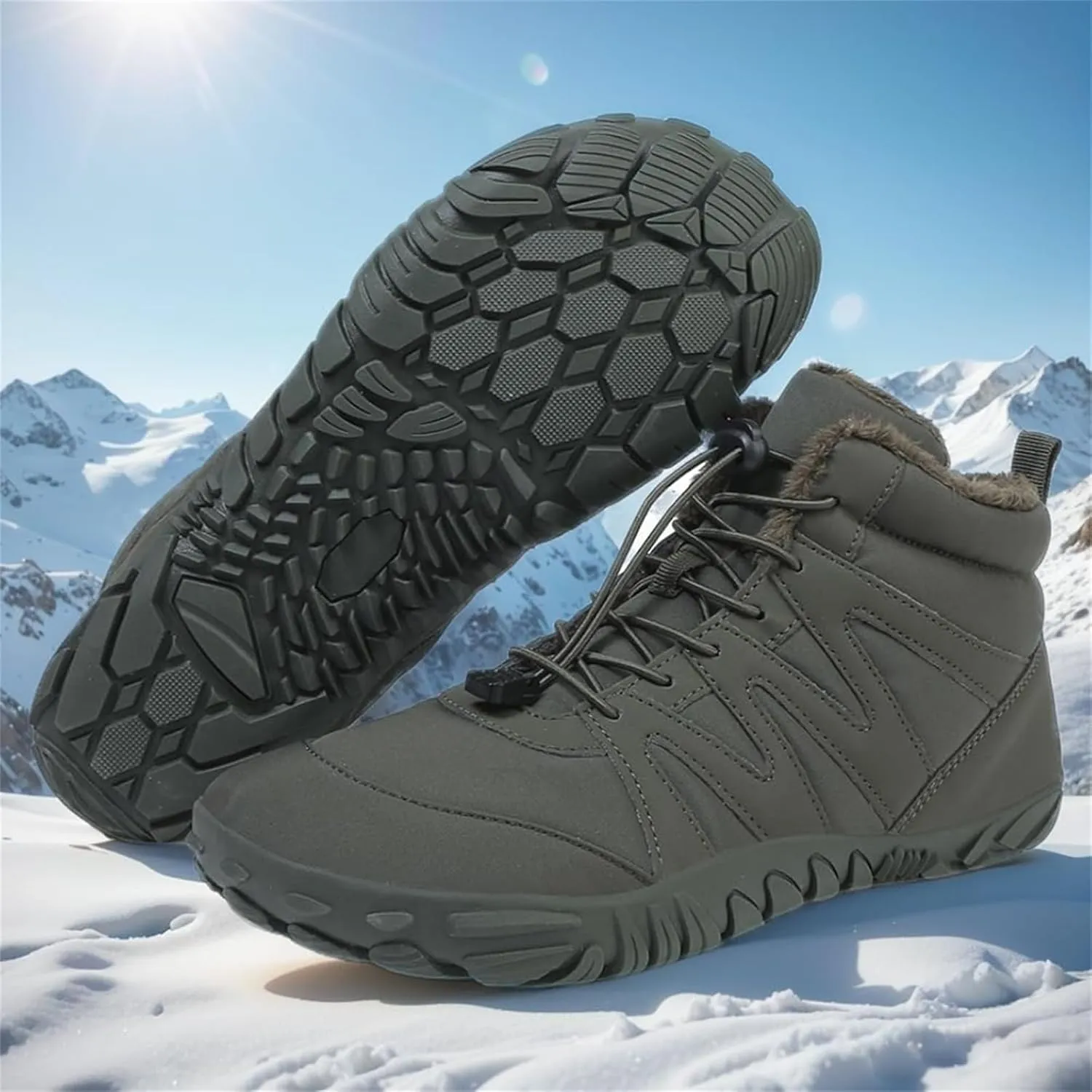 Barefoot Winter Boots Women Wide Toe Box Flexible Sole Hike Winter Footwear Barefoot Shoes Women Non-Slip Waterproof Boots Walking Warm Ankle Booties Zero Drop Sole Wide Toe Box Slip On Sneakers