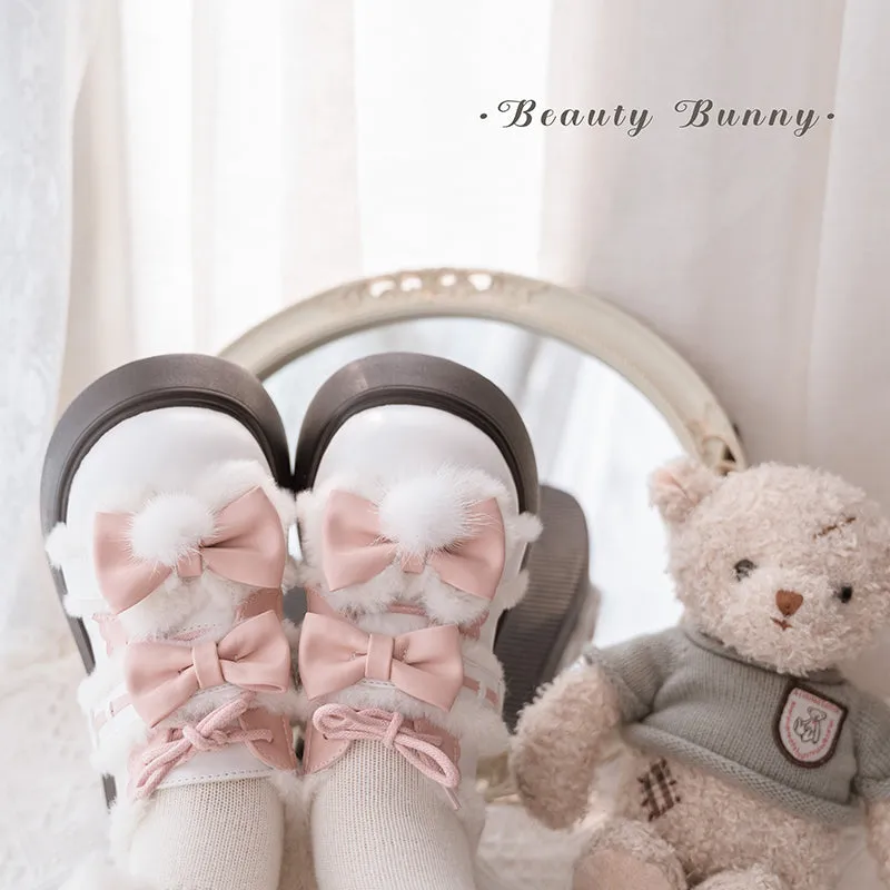 Beauty Bunny~Kawaii Lolita Shoes Fleece Round Toe Leather Shoes