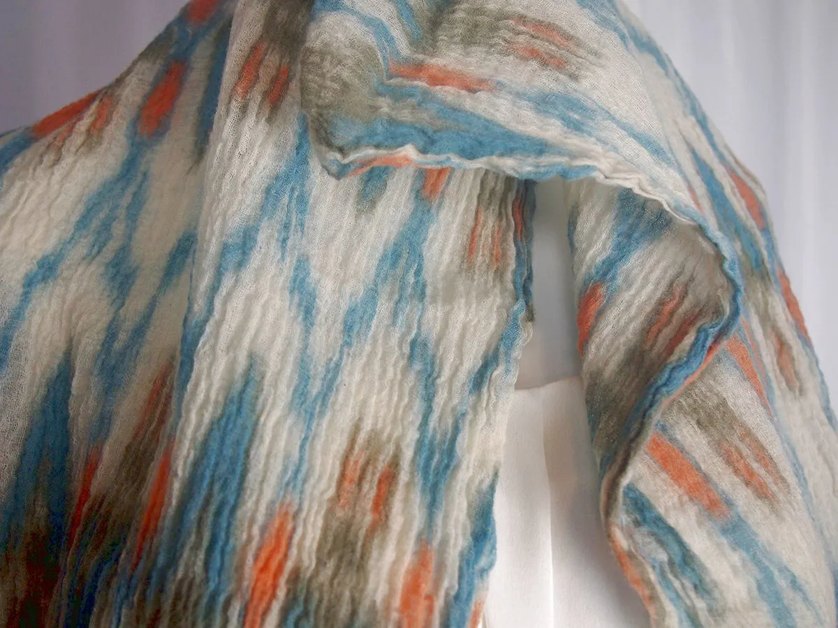 Bindya Aqua & Cream Wool Ikat Crinkle Scarf