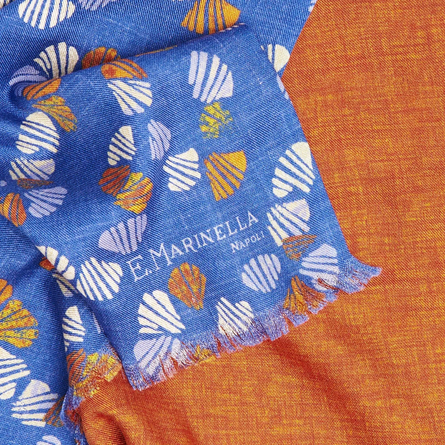 BLUETTE AND ORANGE WOOL AND SILK SCARF