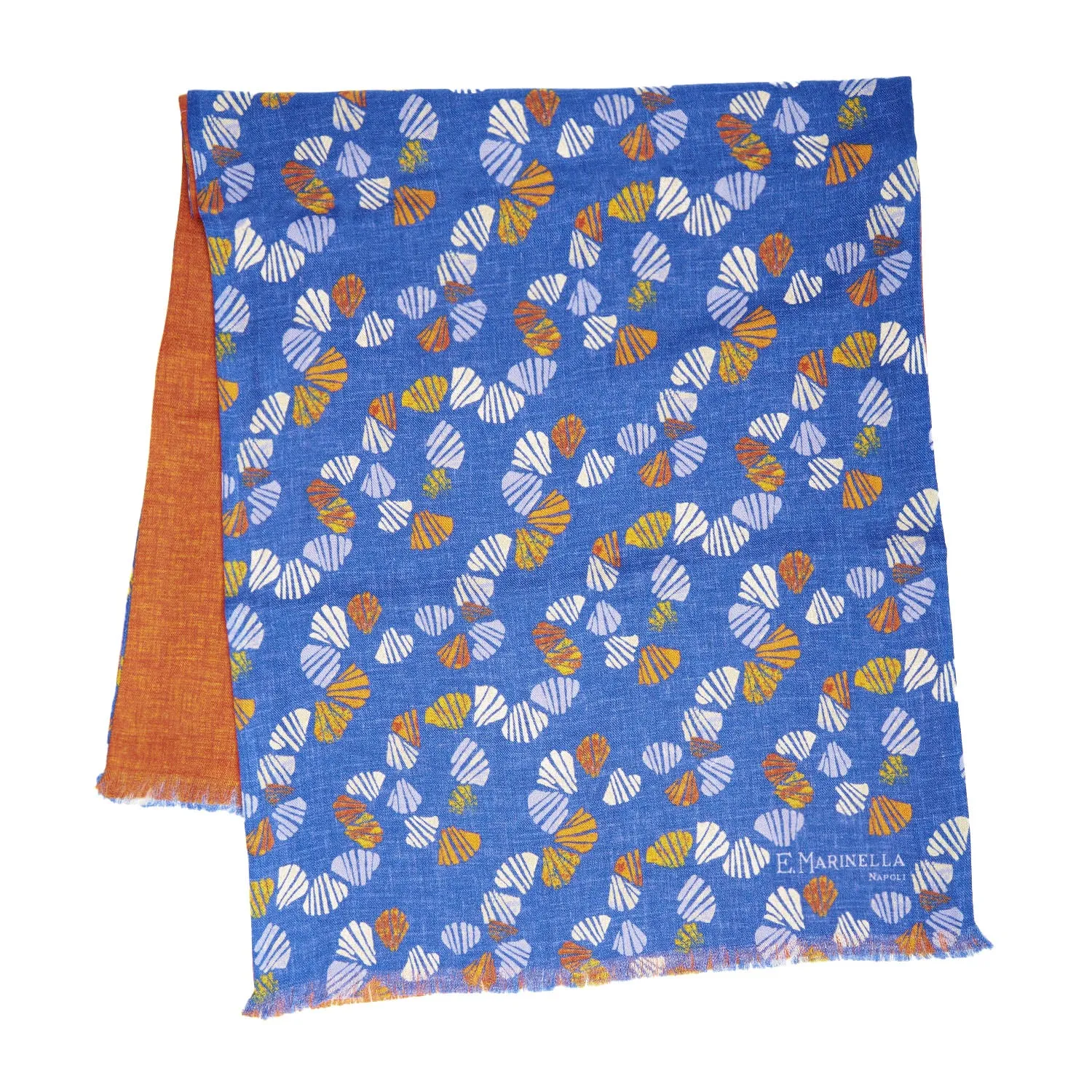 BLUETTE AND ORANGE WOOL AND SILK SCARF