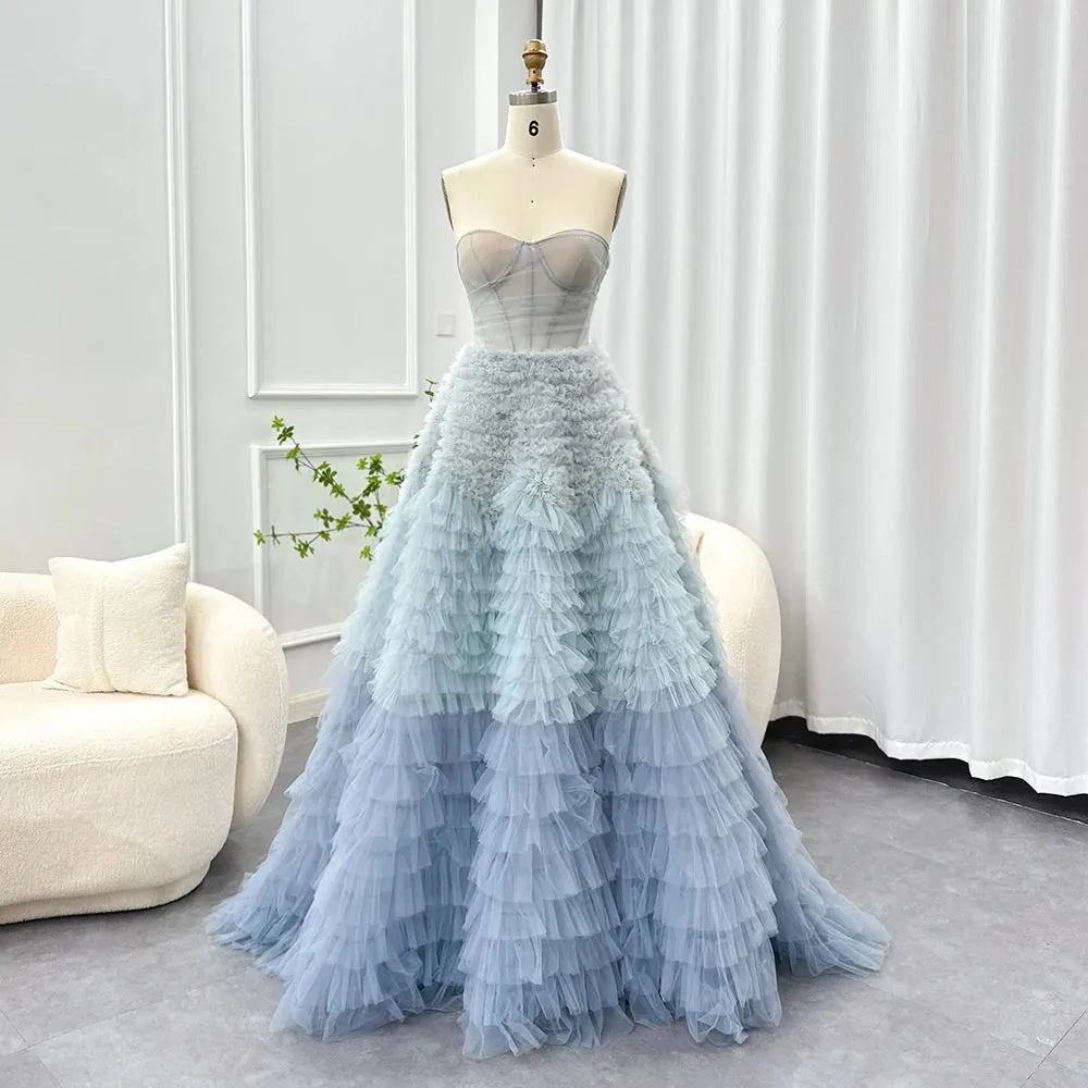 Daniella Sweetheart Evening Dress with Pearls Ruffles Ball Gown