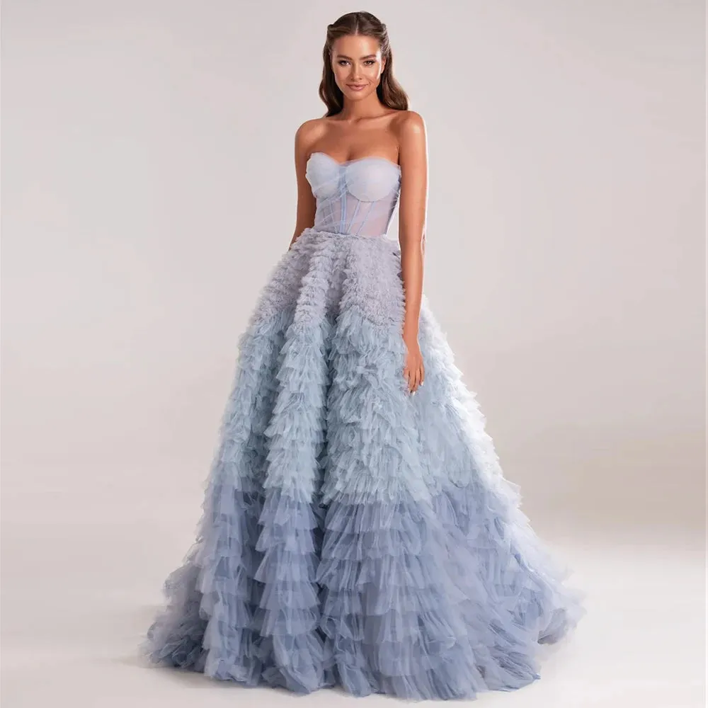 Daniella Sweetheart Evening Dress with Pearls Ruffles Ball Gown