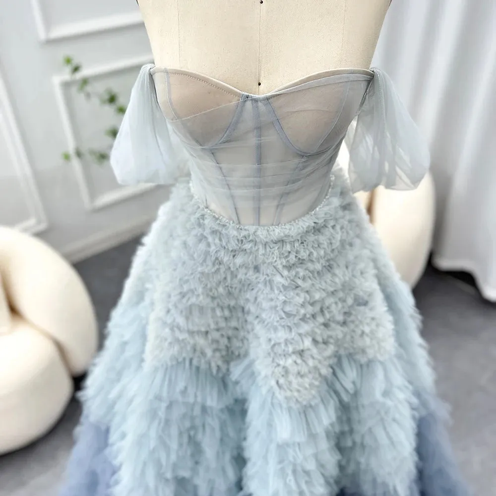 Daniella Sweetheart Evening Dress with Pearls Ruffles Ball Gown