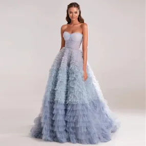 Daniella Sweetheart Evening Dress with Pearls Ruffles Ball Gown