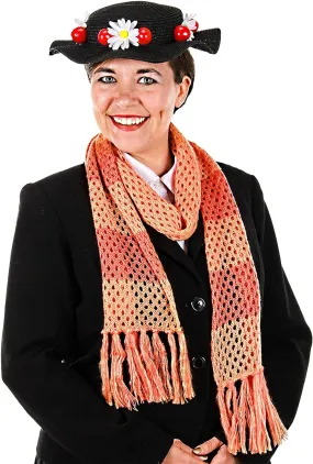 Disney Mary Poppins Classic Black Hat and Scarf - Woven Straw Hat with Plastic Cherries, Officially Licensed