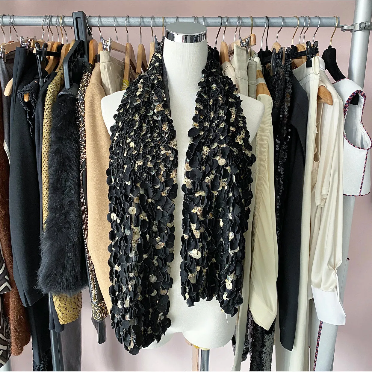 Donna Karan Collection Suede and Metal Sequin Scarf
