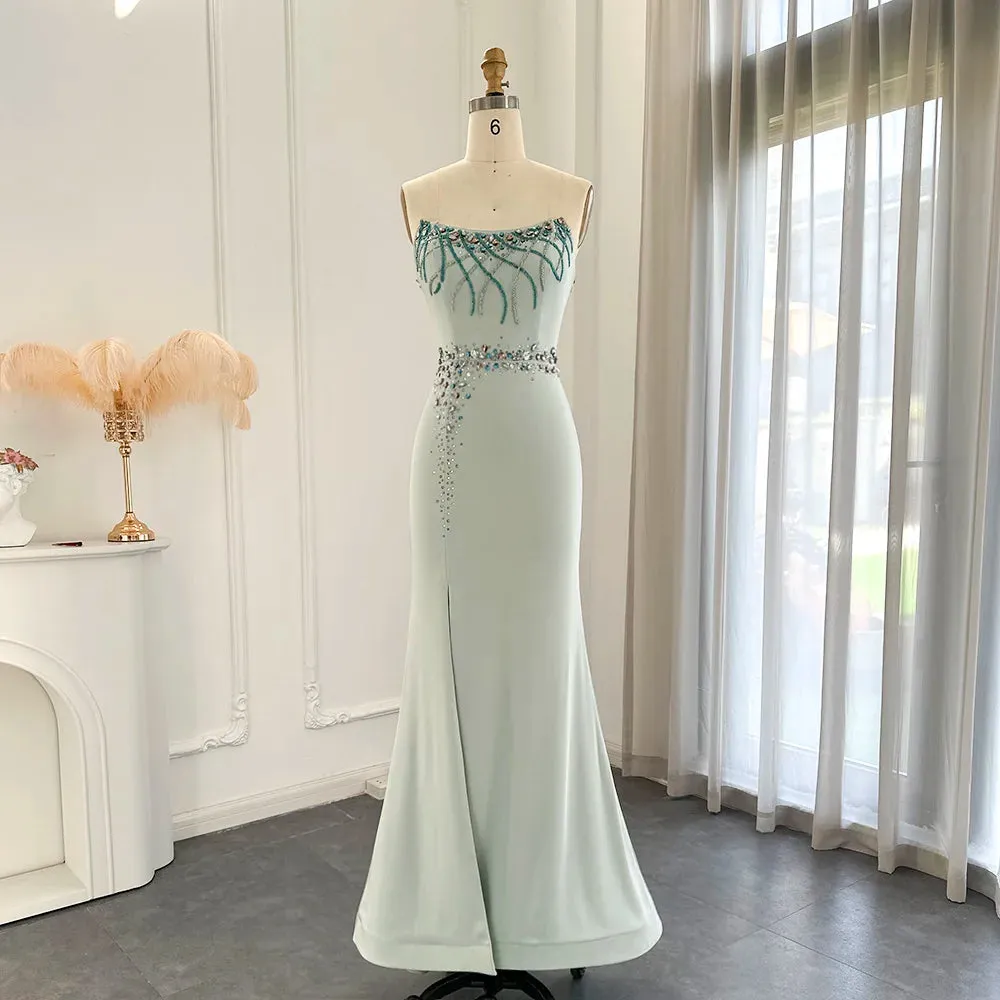 El Luxury  Turquoise Crystal Evening Dress