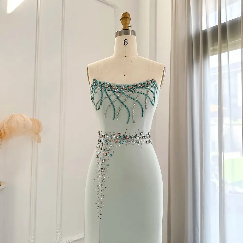 El Luxury  Turquoise Crystal Evening Dress