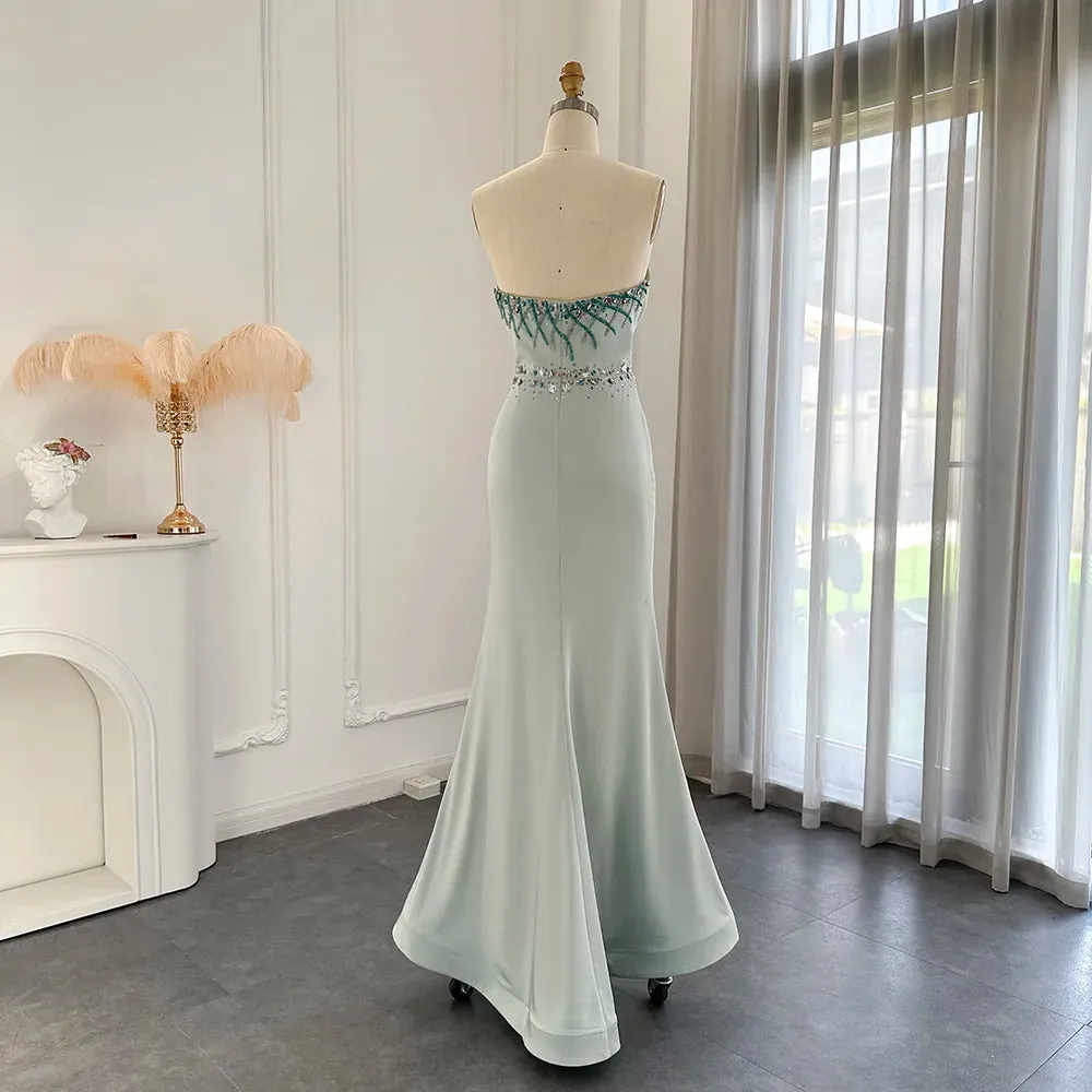 El Luxury  Turquoise Crystal Evening Dress