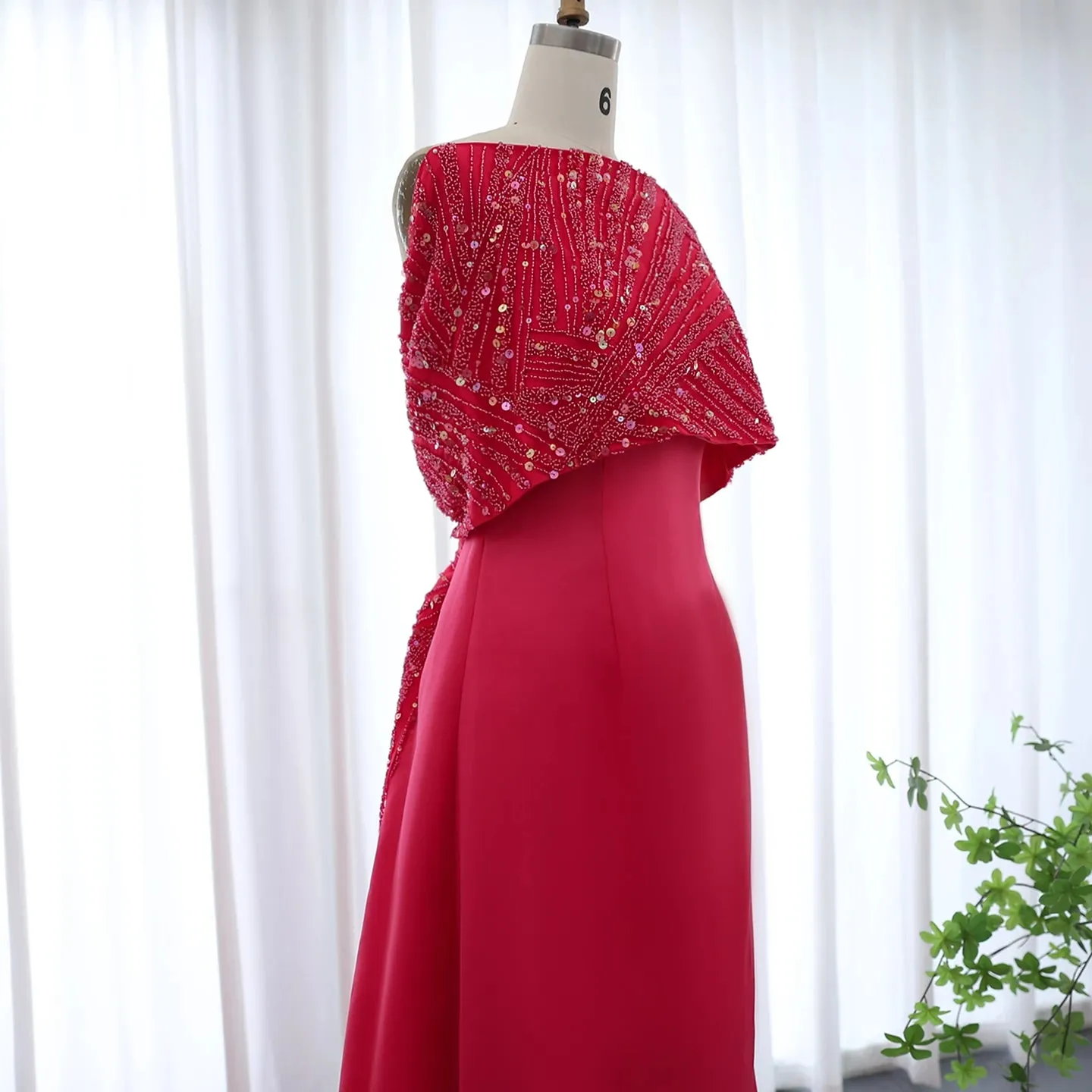 Elegant Off Shoulder Fuchsia  Evening Dress with Cape