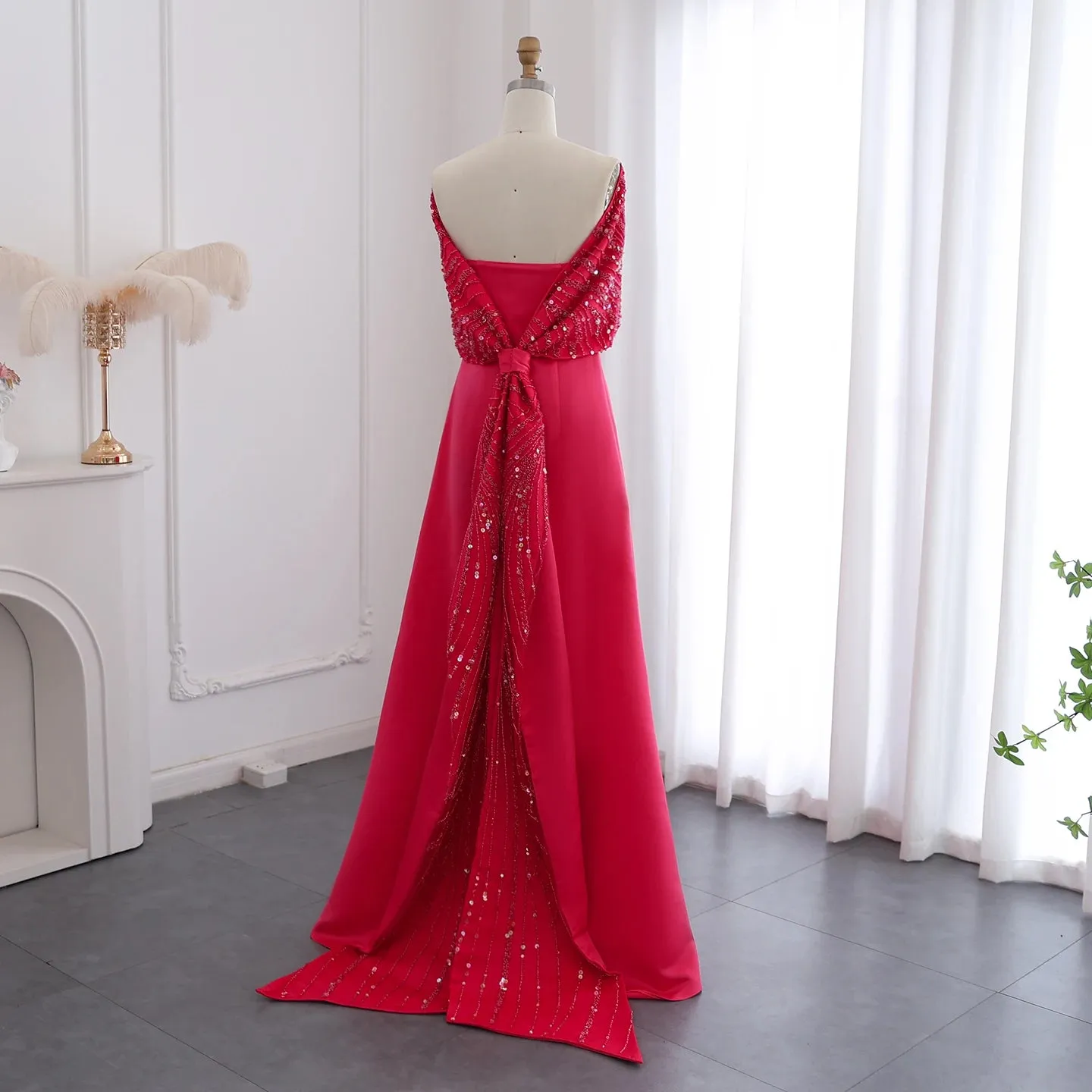 Elegant Off Shoulder Fuchsia  Evening Dress with Cape