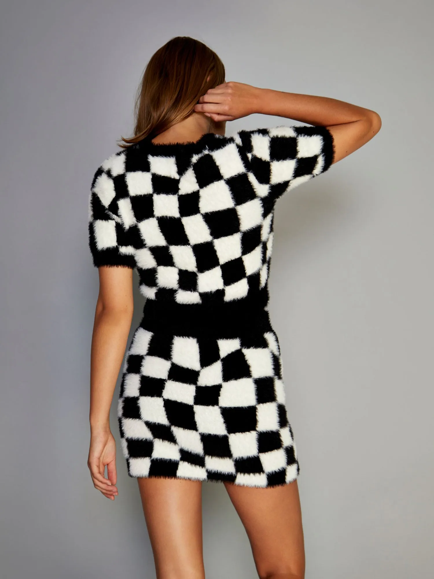 Glamorous Black White Pattern Knit Mini Skirt