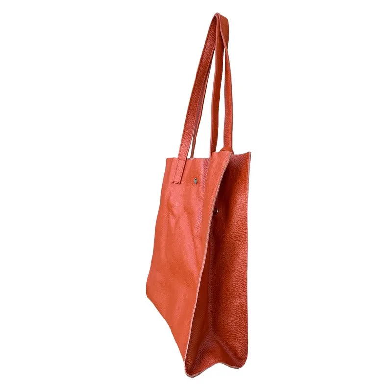 Italian Leather Shopper Tote Bag in Burnt Orange