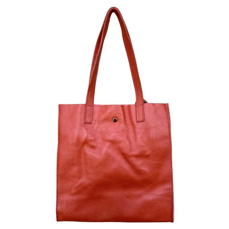 Italian Leather Shopper Tote Bag in Burnt Orange
