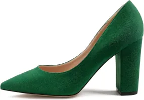 JOY IN LOVE Chunky Heels for Women High Block Heel Pointy Toe Dress Work Pumps