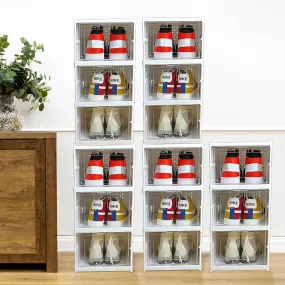 Kuber Industries 3 Layer Shoe Box for Storage|Multi-Purpose Plastic Shoe Rack|Installation Free Shoe Organizer|Pack of 5|White|