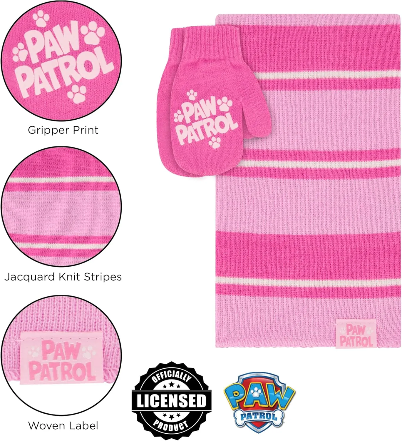Nickelodeon girls Toddler Winter Hat, Scarf & Mittens Set 2-4 Or Paw Patrol Marshall Hat, Scarves & Kids Gloves Sets 4-7