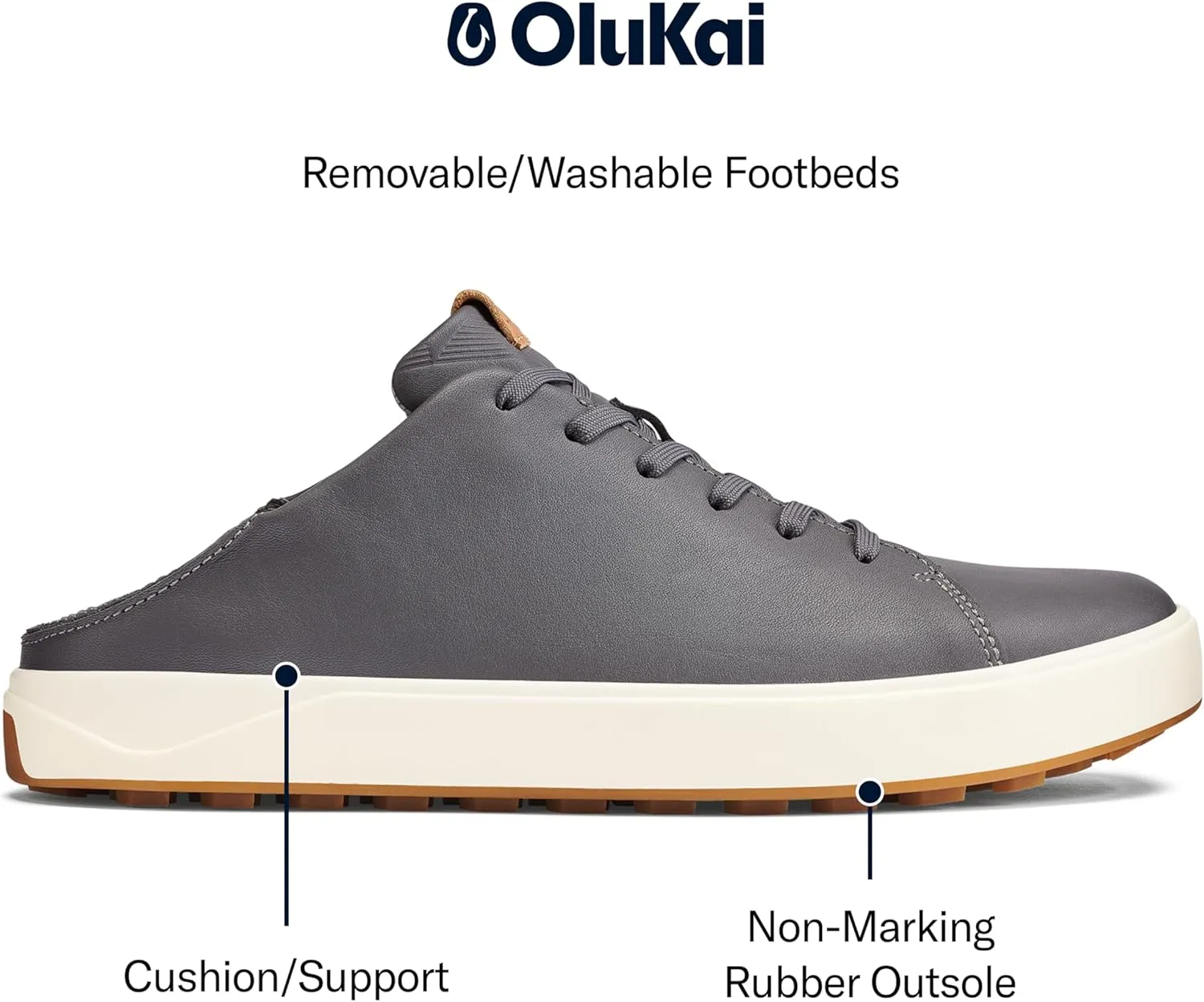 OLUKAI Wai'alae Men's Golf Shoes, Spikeless Golf Shoes, Supple Full-Grain Leather & Contoured Footbed, Waterproof & Stain-Resistant