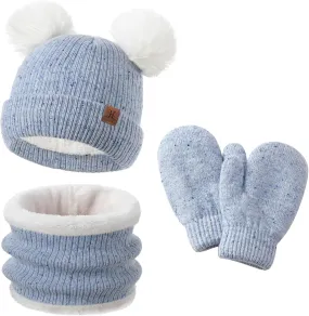 Toddler Hat Scarf Glove Set 2t-4t Boy Girls Winter Beanie Hat Neck Warmer Mitten Kids Hats And Gloves Ages 4-8 Fleece Lined
