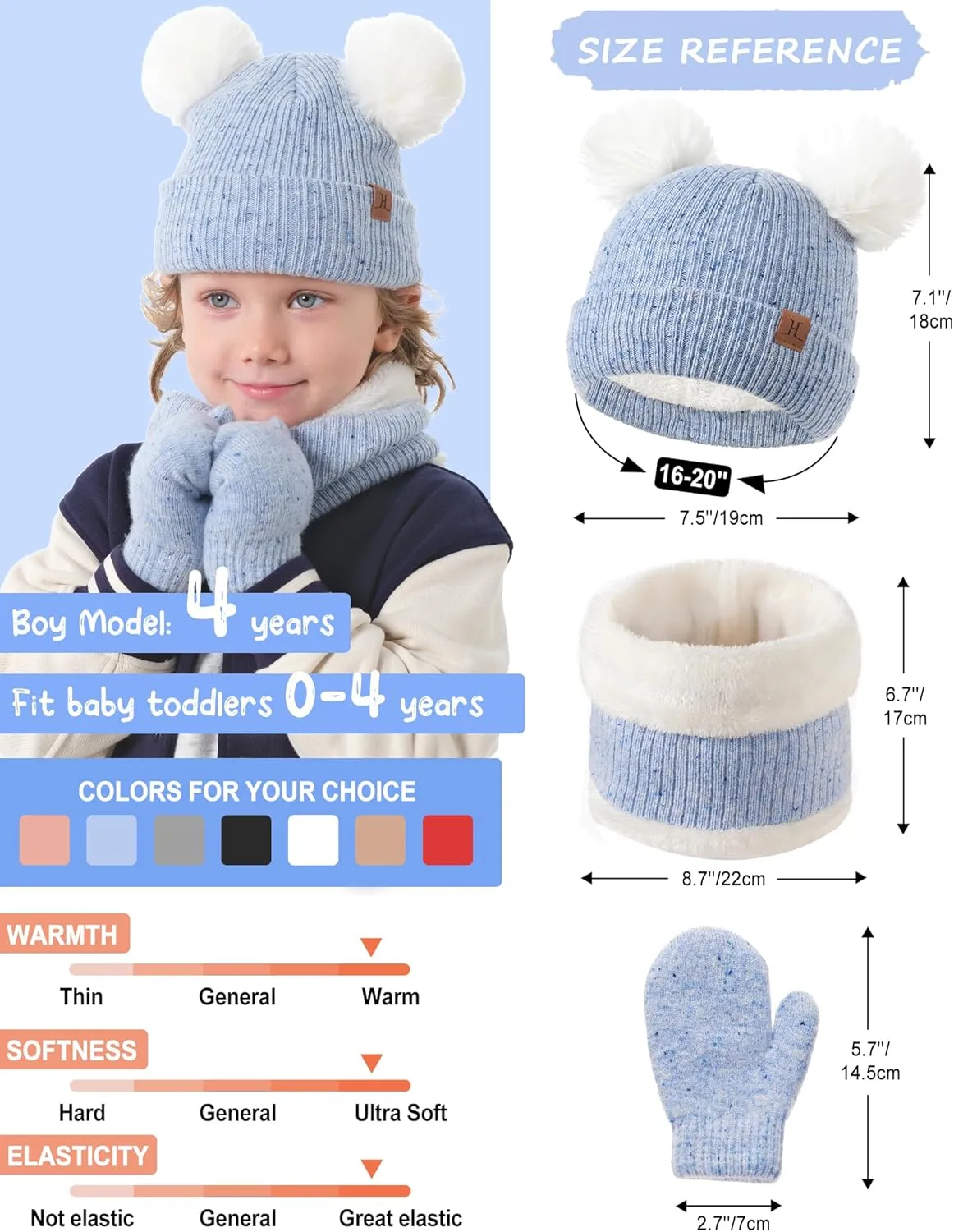 Toddler Hat Scarf Glove Set 2t-4t Boy Girls Winter Beanie Hat Neck Warmer Mitten Kids Hats And Gloves Ages 4-8 Fleece Lined