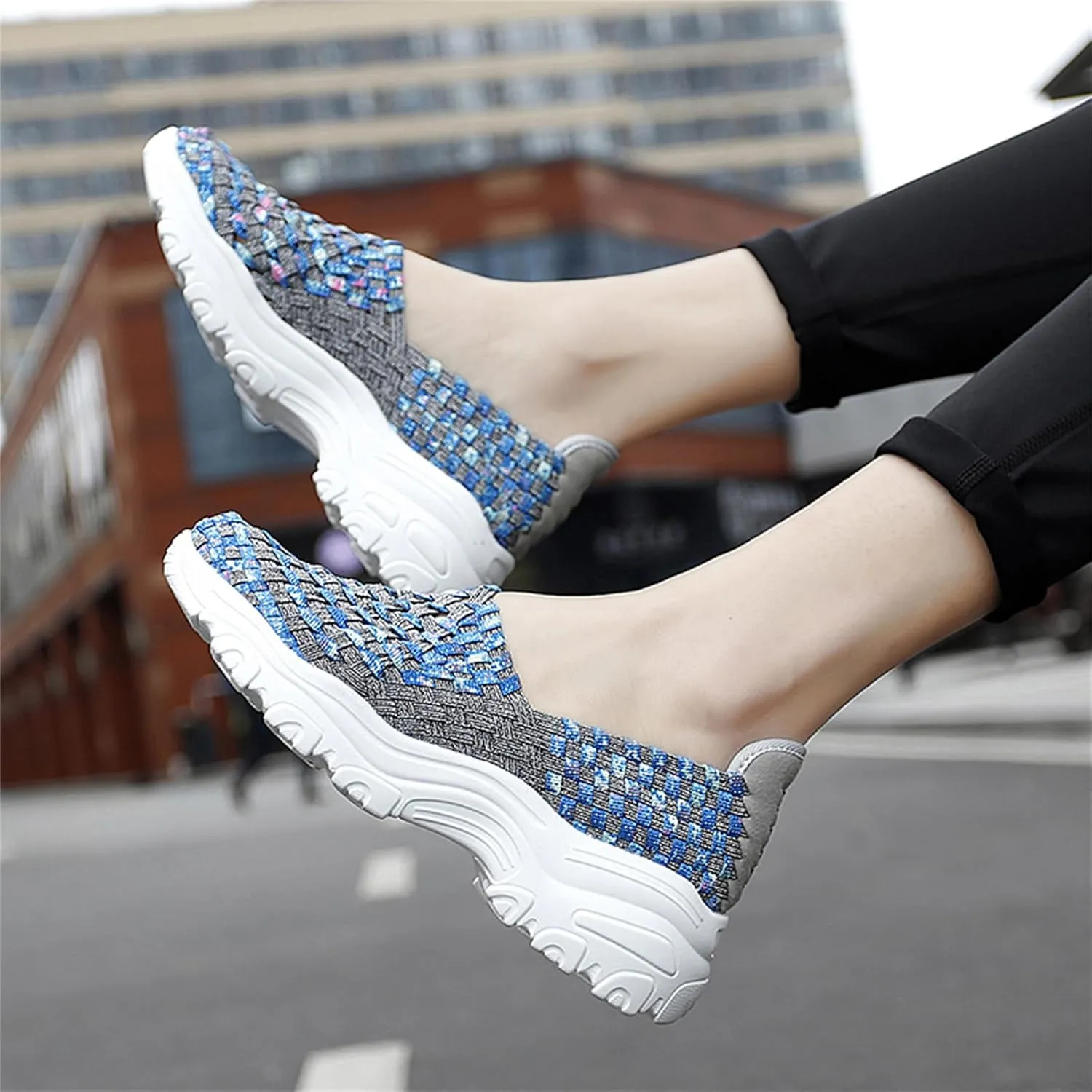 Veroders Women's Woven Elastic Platform Sandals Platform Wedge Sandals for Women Slip-On Wedge Pumps Handmade Breathable Comfortable Fashion Shoes