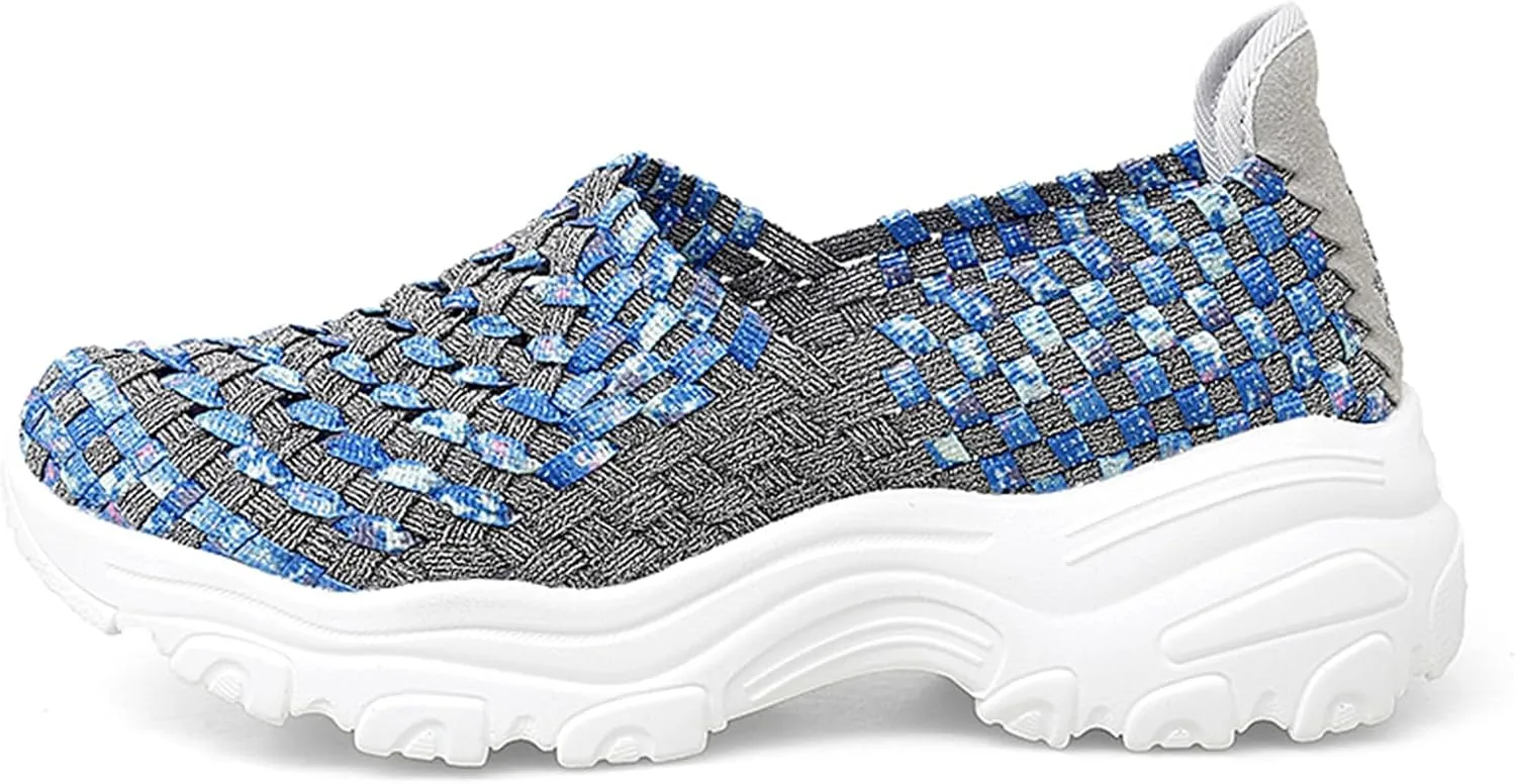 Veroders Women's Woven Elastic Platform Sandals Platform Wedge Sandals for Women Slip-On Wedge Pumps Handmade Breathable Comfortable Fashion Shoes