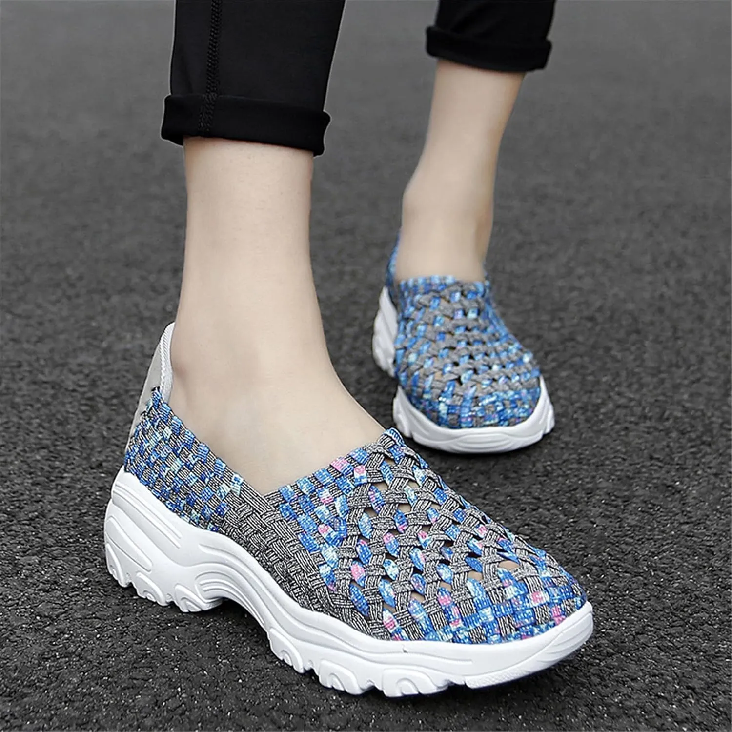 Veroders Women's Woven Elastic Platform Sandals Platform Wedge Sandals for Women Slip-On Wedge Pumps Handmade Breathable Comfortable Fashion Shoes