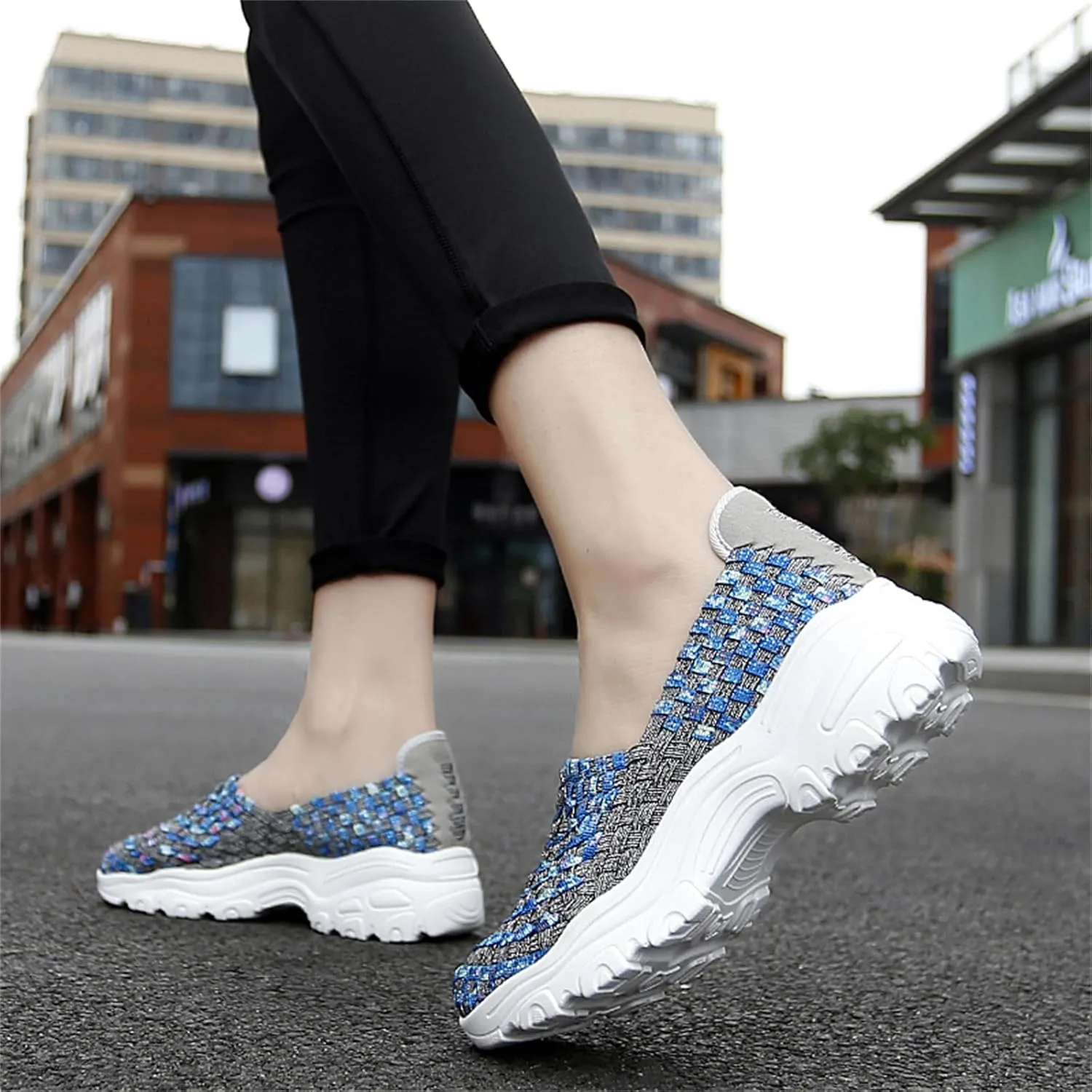 Veroders Women's Woven Elastic Platform Sandals Platform Wedge Sandals for Women Slip-On Wedge Pumps Handmade Breathable Comfortable Fashion Shoes