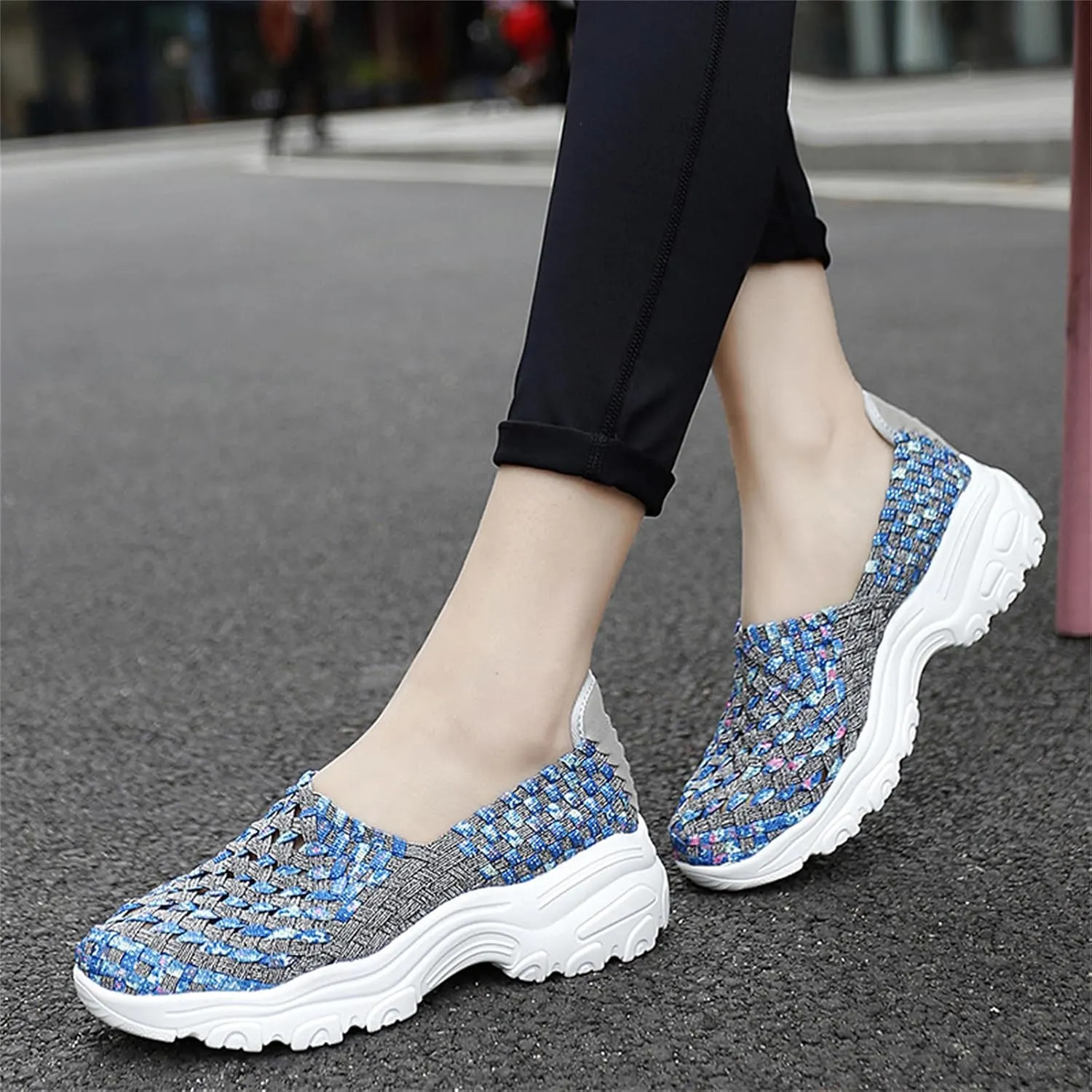 Veroders Women's Woven Elastic Platform Sandals Platform Wedge Sandals for Women Slip-On Wedge Pumps Handmade Breathable Comfortable Fashion Shoes