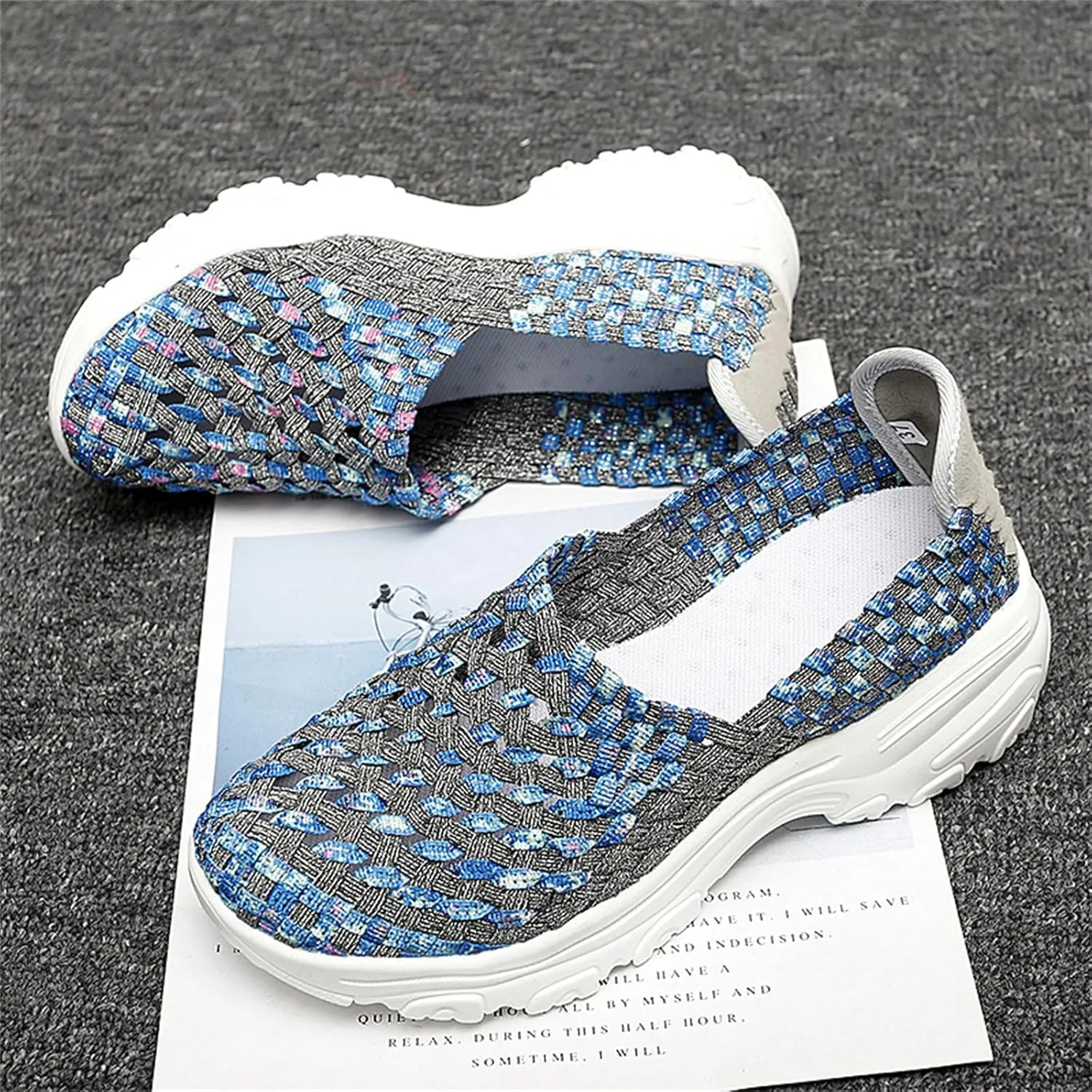 Veroders Women's Woven Elastic Platform Sandals Platform Wedge Sandals for Women Slip-On Wedge Pumps Handmade Breathable Comfortable Fashion Shoes